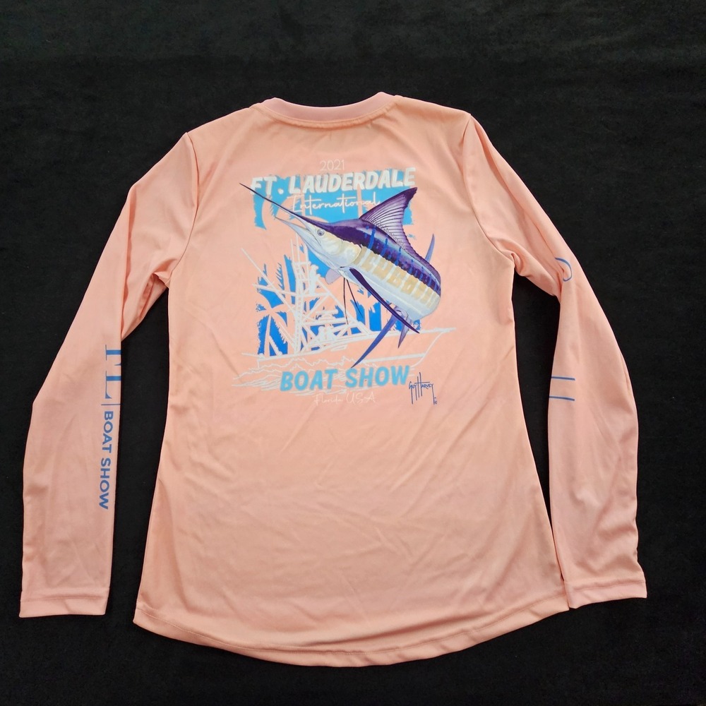 Guy Harvey 2021 Ft Lauderdale Boat Show Orange Long Sleeve T-Shirt Women's S